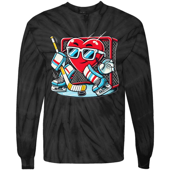 Heart Playing Hockey Goalie ValentineS Day Gift Tie-Dye Long Sleeve Shirt