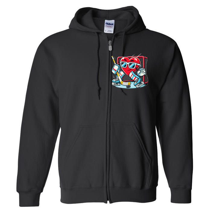 Heart Playing Hockey Goalie ValentineS Day Gift Full Zip Hoodie