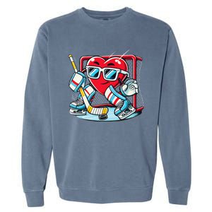 Heart Playing Hockey Goalie ValentineS Day Gift Garment-Dyed Sweatshirt