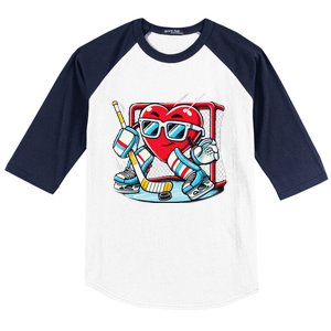 Heart Playing Hockey Goalie ValentineS Day Gift Baseball Sleeve Shirt