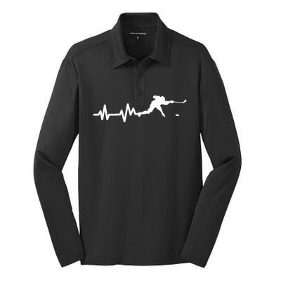 Hockey Player Heartbeat Ice Hockey Gift Silk Touch Performance Long Sleeve Polo