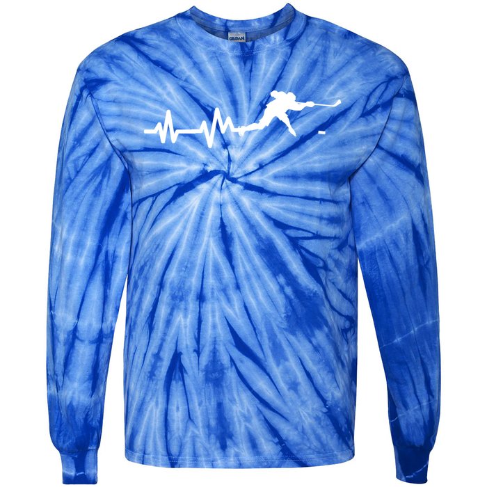 Hockey Player Heartbeat Ice Hockey Gift Tie-Dye Long Sleeve Shirt