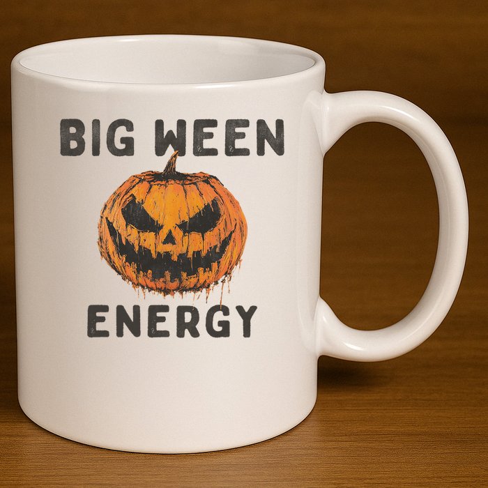 Halloween Pumpkin Head Big Ween Energy Spooky 11oz C Handle Ceramic Mug