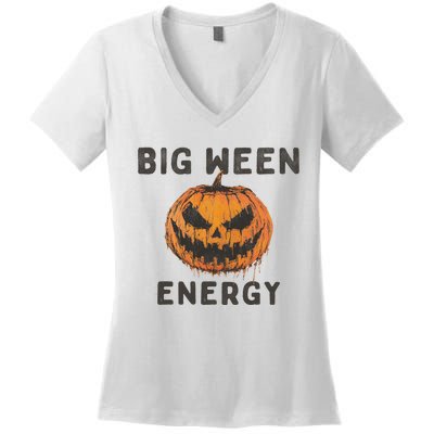 Halloween Pumpkin Head Big Ween Energy Spooky Women's V-Neck T-Shirt