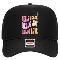 Hello Peace Hello Joy Hello Love Christian Faith Follower High Crown Mesh Back Trucker Hat