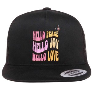 Hello Peace Hello Joy Hello Love Christian Faith Follower Flat Bill Trucker Hat