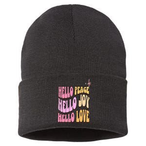 Hello Peace Hello Joy Hello Love Christian Faith Follower Sustainable Knit Beanie