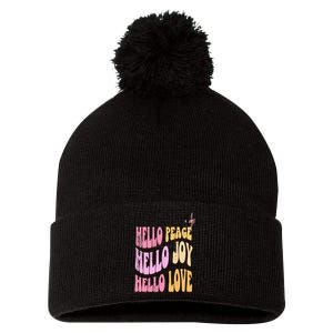 Hello Peace Hello Joy Hello Love Christian Faith Follower Pom Pom 12in Knit Beanie