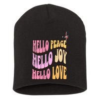 Hello Peace Hello Joy Hello Love Christian Faith Follower Short Acrylic Beanie