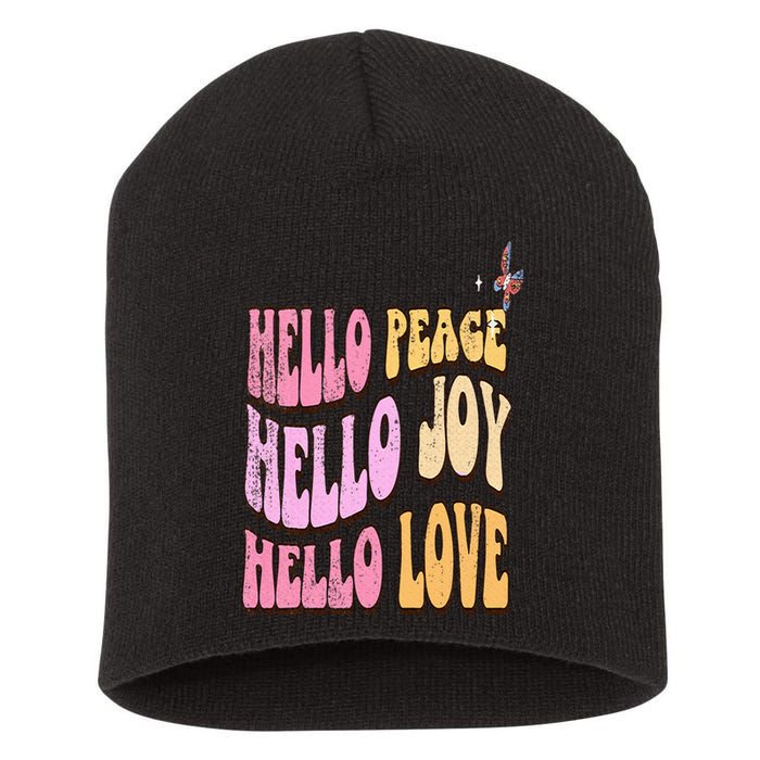 Hello Peace Hello Joy Hello Love Christian Faith Follower Short Acrylic Beanie