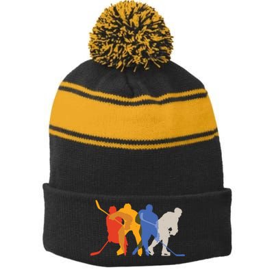 Hockey Players Stripe Pom Pom Beanie