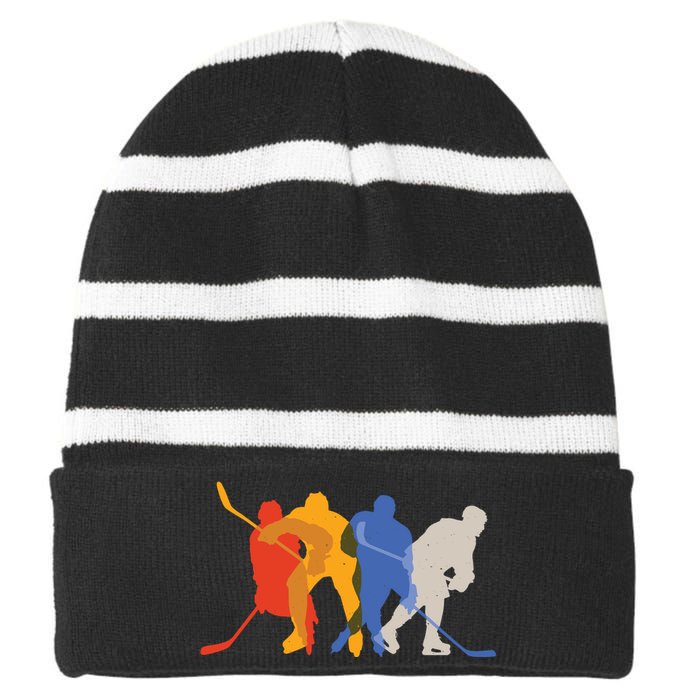 Hockey Players Striped Beanie with Solid Band