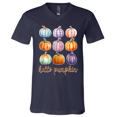 Hello Pumpkin Happy Halloween V-Neck T-Shirt