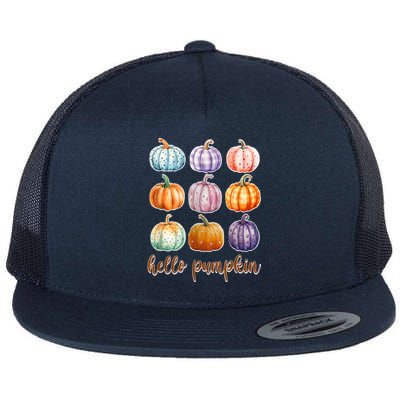 Hello Pumpkin Happy Halloween Flat Bill Trucker Hat