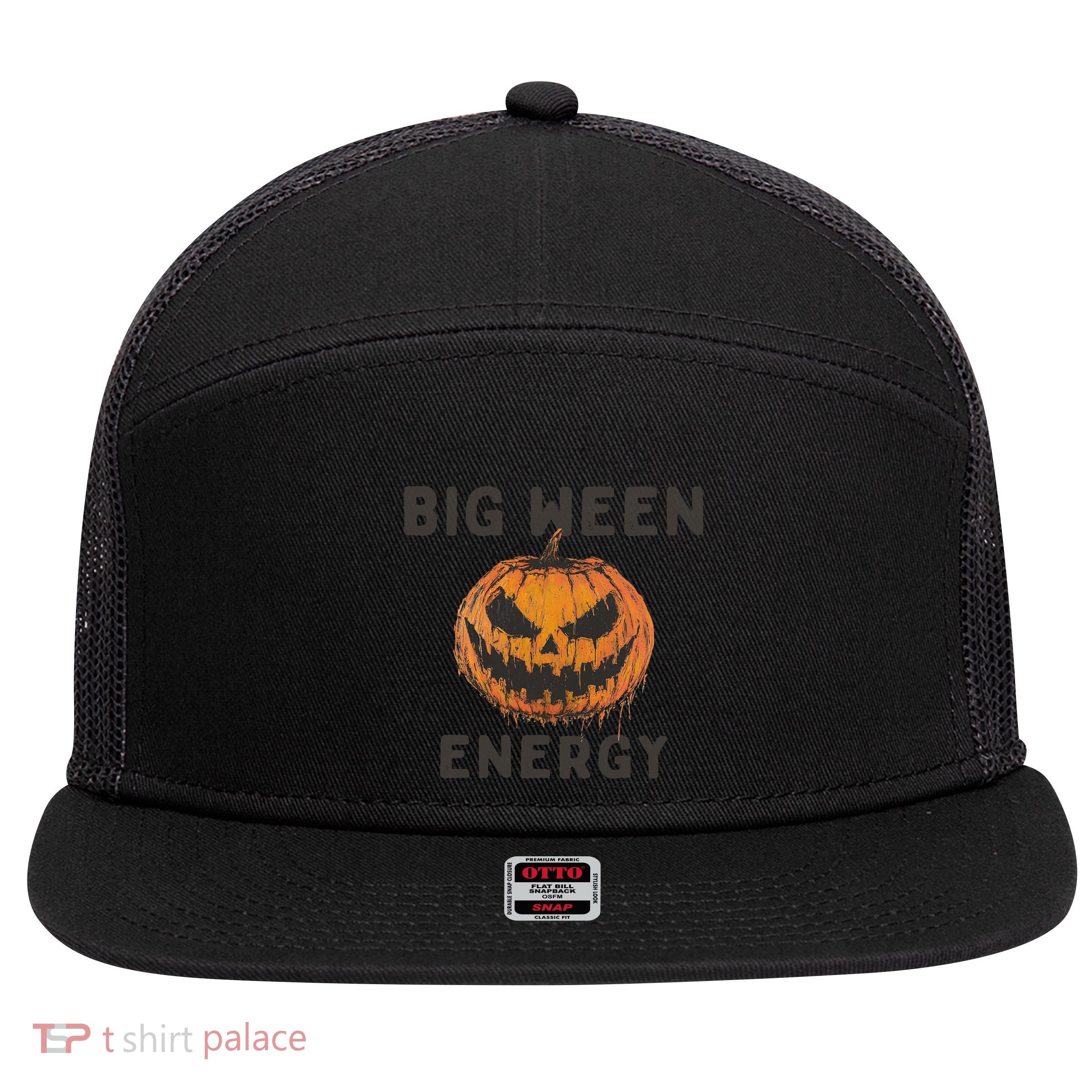 Halloween Pumpkin Head Big Ween Energy Spooky 7 Panel Mesh Trucker Snapback Hat