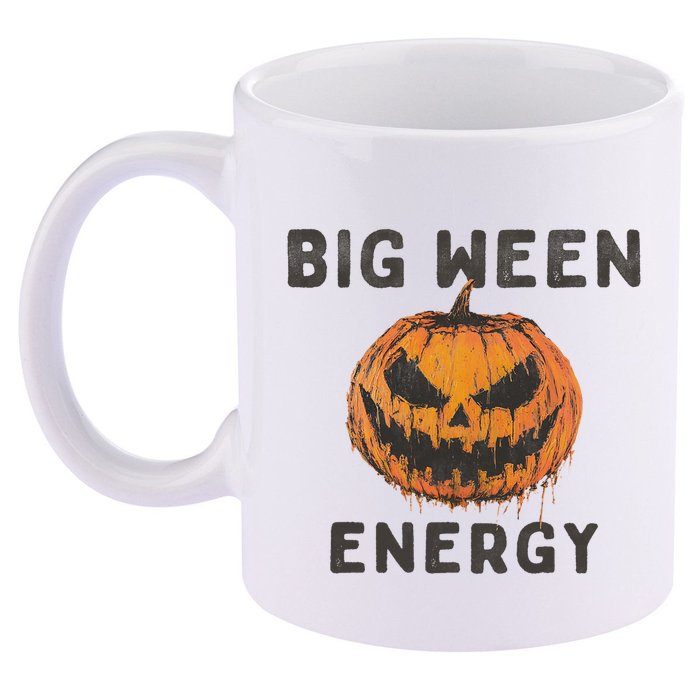 Halloween Pumpkin Head Big Ween Energy Spooky 11oz C Handle Ceramic Mug