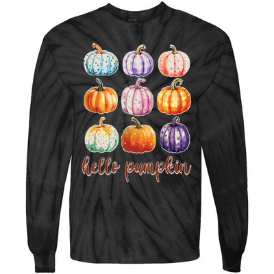 Hello Pumpkin Happy Halloween Tie-Dye Long Sleeve Shirt