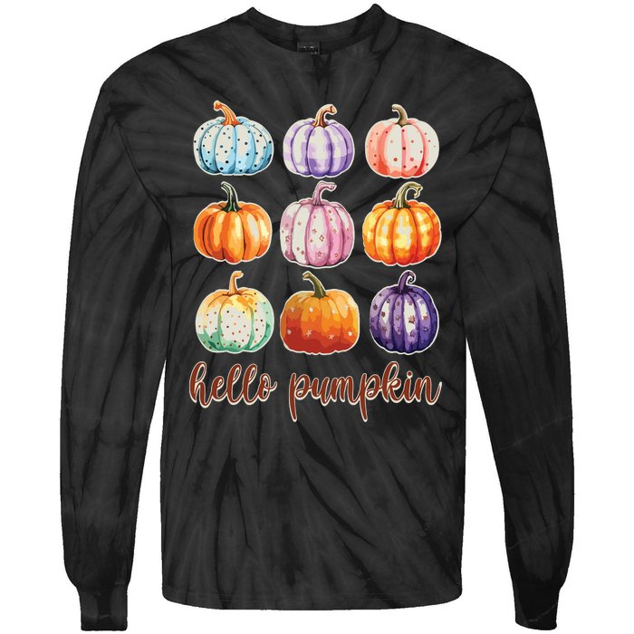 Hello Pumpkin Happy Halloween Tie-Dye Long Sleeve Shirt