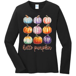 Hello Pumpkin Happy Halloween Ladies Long Sleeve Shirt