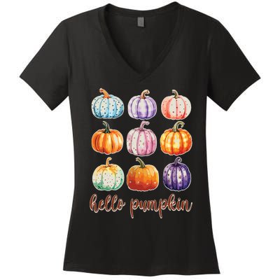 Hello Pumpkin Happy Halloween Women's V-Neck T-Shirt