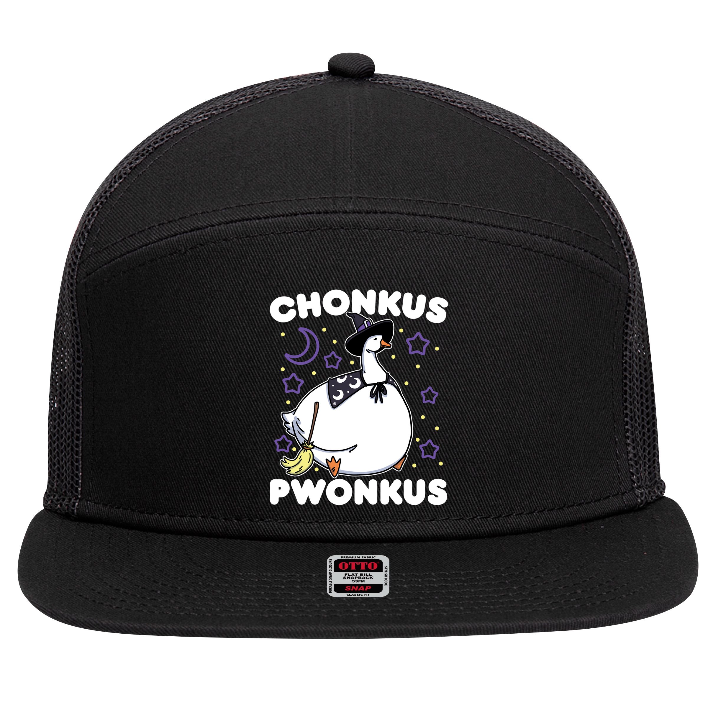 Honkus Ponkus Halloween Goose Meme Parody Chonkus Pwonkus 7 Panel Mesh Trucker Snapback Hat