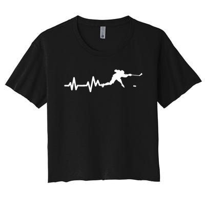 Hockey Player Heartbeat Ice Hockey Gift Women's Crop Top Tee