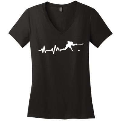 Hockey Player Heartbeat Ice Hockey Gift Women's V-Neck T-Shirt