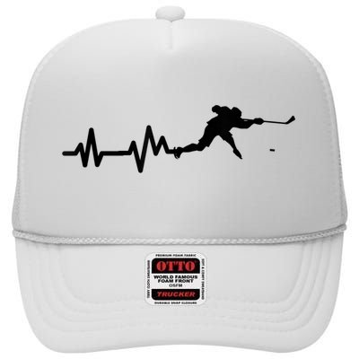 Hockey Player Heartbeat Hockey High Crown Mesh Back Trucker Hat