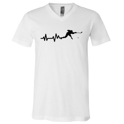 Hockey Player Heartbeat Hockey V-Neck T-Shirt