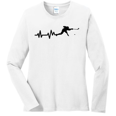 Hockey Player Heartbeat Hockey Ladies Long Sleeve Shirt