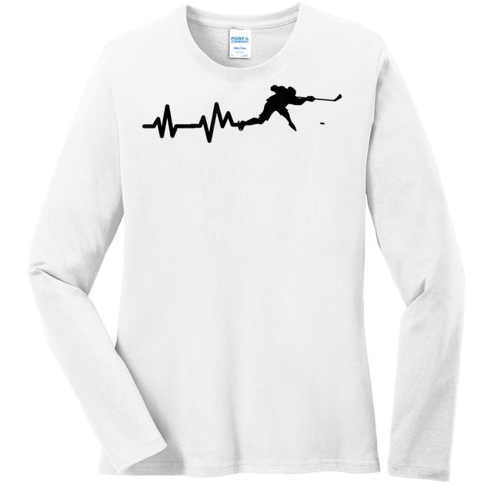 Hockey Player Heartbeat Hockey Ladies Long Sleeve Shirt