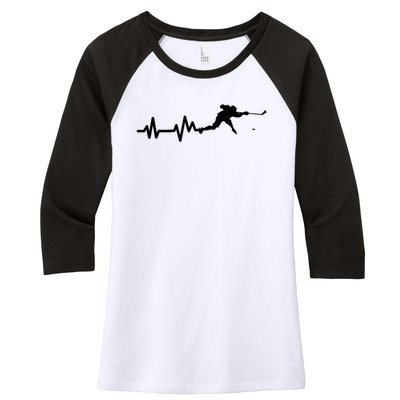 Hockey Player Heartbeat Hockey Women's Tri-Blend 3/4-Sleeve Raglan Shirt