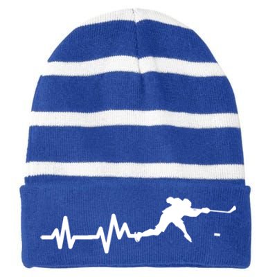 Hockey Player Heartbeat Hockey Great Gift Striped Beanie with Solid Band