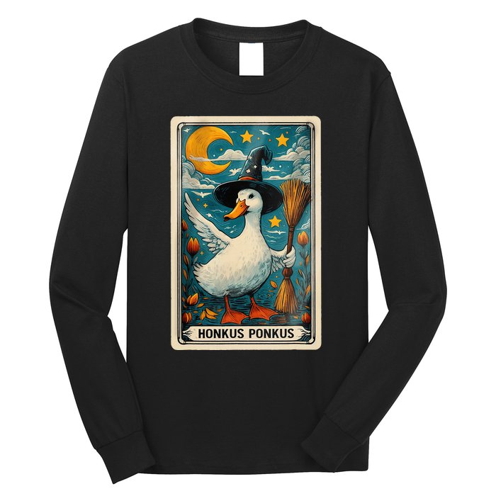 Honkus Ponkus Halloween Goose Meme Parody Retro Tarot Card Long Sleeve Shirt