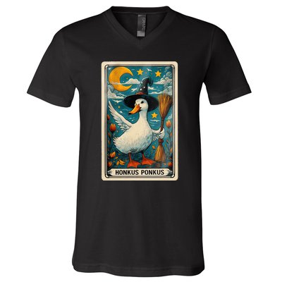 Honkus Ponkus Halloween Goose Meme Parody Retro Tarot Card V-Neck T-Shirt