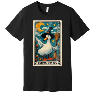 Honkus Ponkus Halloween Goose Meme Parody Retro Tarot Card Premium T-Shirt