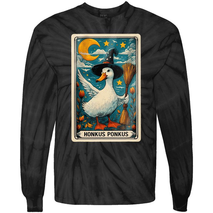 Honkus Ponkus Halloween Goose Meme Parody Retro Tarot Card Tie-Dye Long Sleeve Shirt