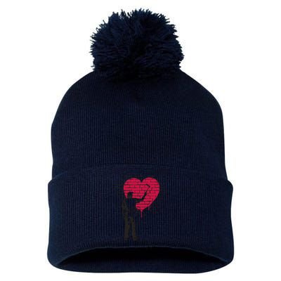 Heart Painter Pom Pom 12in Knit Beanie