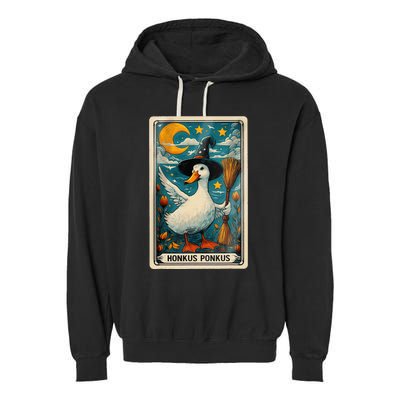 Honkus Ponkus Halloween Goose Meme Parody Retro Tarot Card Garment-Dyed Fleece Hoodie