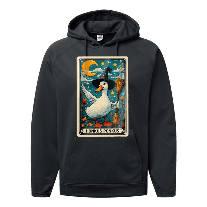 Honkus Ponkus Halloween Goose Meme Parody Retro Tarot Card Performance Fleece Hoodie