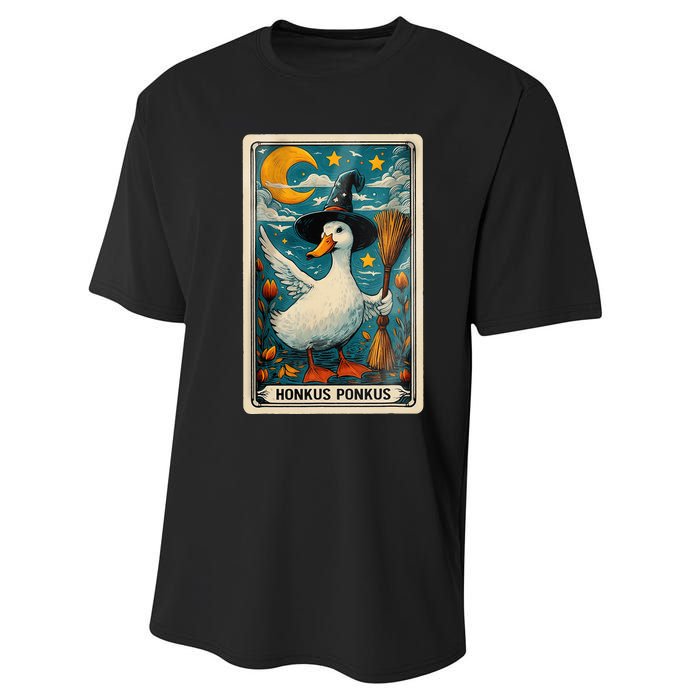 Honkus Ponkus Halloween Goose Meme Parody Retro Tarot Card Performance Sprint T-Shirt