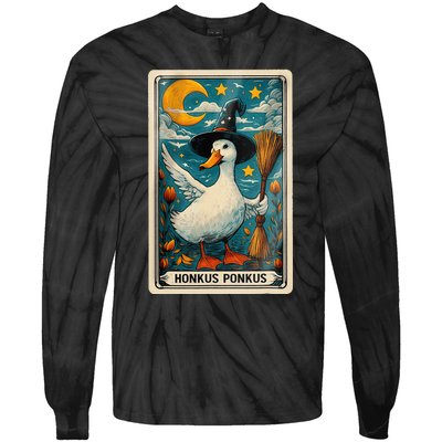 Honkus Ponkus Halloween Goose Meme Parody Retro Tarot Card Tie-Dye Long Sleeve Shirt