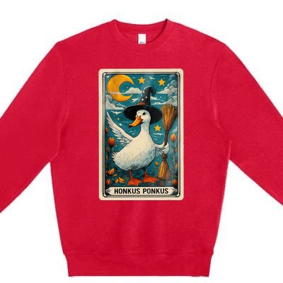 Honkus Ponkus Halloween Goose Meme Parody Retro Tarot Card Premium Crewneck Sweatshirt