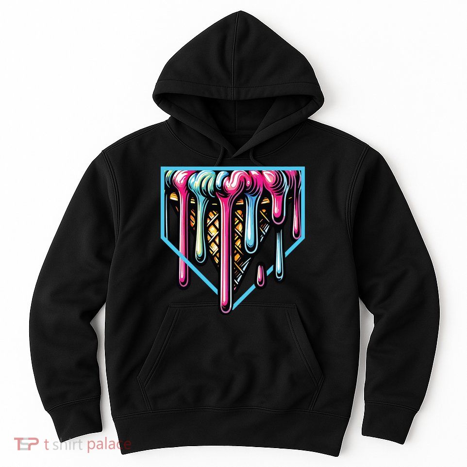 Home Plate Ice Cream Softball Baseball Melting Drip Hoodie