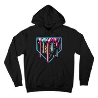 Home Plate Ice Cream Softball Baseball Melting Drip Hoodie