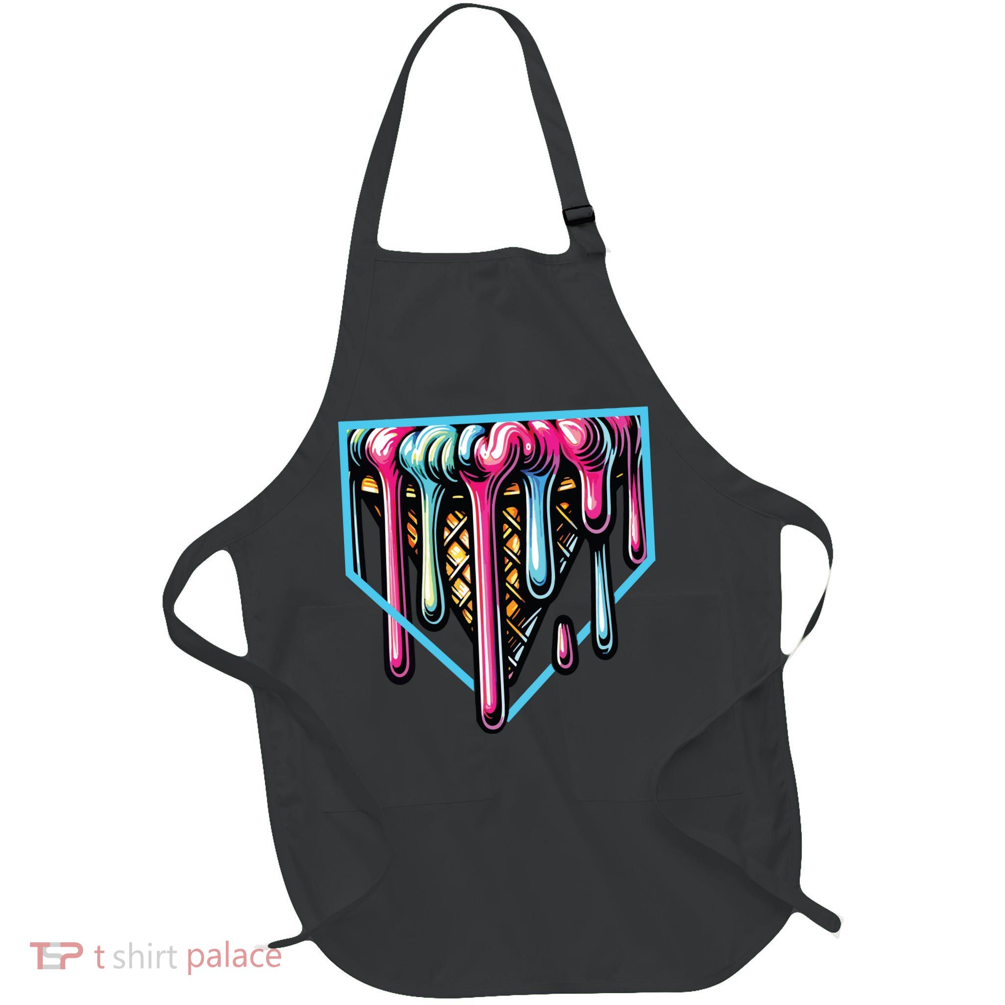 Home Plate Ice Cream Softball Baseball Melting Drip Full-Length Apron With Pockets