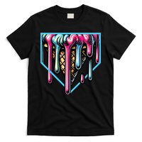 Home Plate Ice Cream Softball Baseball Melting Drip T-Shirt