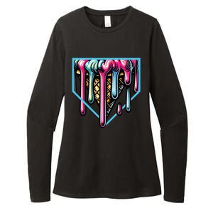 Home Plate Ice Cream Softball Baseball Melting Drip Womens CVC Long Sleeve Shirt