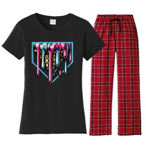 Home Plate Ice Cream Softball Baseball Melting Drip Women's Flannel Pajama Set