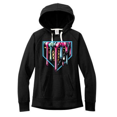 Home Plate Ice Cream Softball Baseball Melting Drip Women's Fleece Hoodie